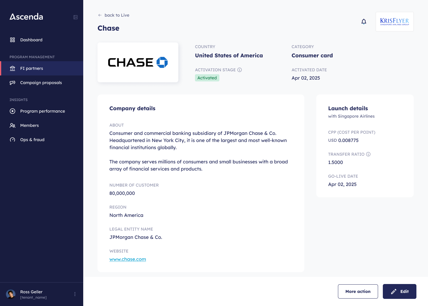 FI details page after redesign — Live state with Launch details card