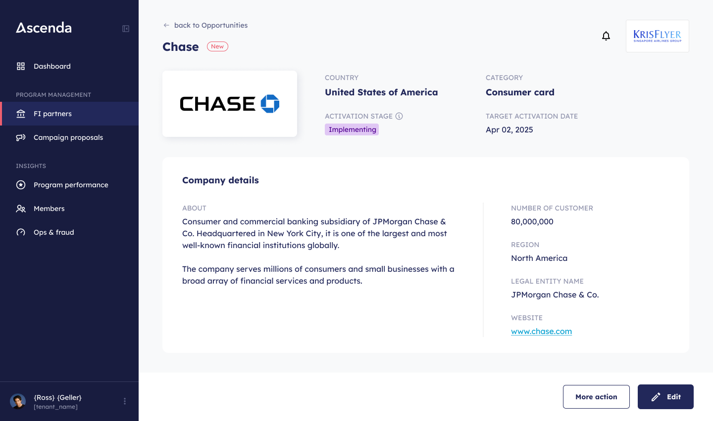 FI details page after redesign — Opportunities state with card-based Company details