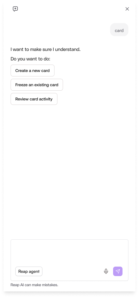 Intent ambiguity state — agent presents closest-matching options as buttons for the user to select