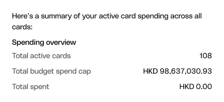 Simple text output — spending summary displayed as plain conversational text