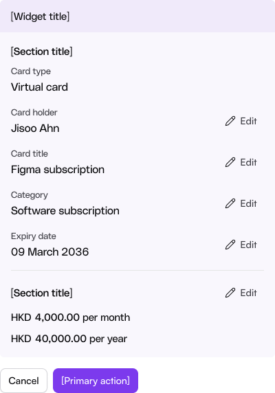 Widget — review and edit with editable fields